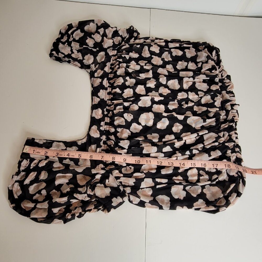 Free People Shirred Bodice Midriff Crop Top Short Sleeve Blk, Beige Size S - Picture 7 of 12